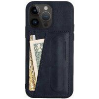 Husă din piele cu buzunar pentru carduri și suport pentru iPhone 13 Pro Max - albastru închis