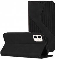 Carcasă flip din piele cu model pentru iPhone 11 - negru