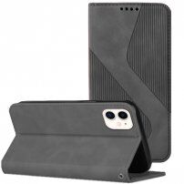 Carcasă flip din piele cu model pentru iPhone 12 mini - gri