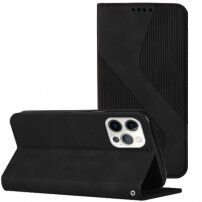 Carcasă flip din piele cu model pentru iPhone 14 Pro Max - negru