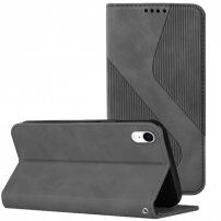 Carcasă flip din piele cu model pentru iPhone XR - gri