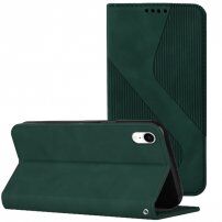Carcasă flip din piele cu model pentru iPhone XR - verde închis