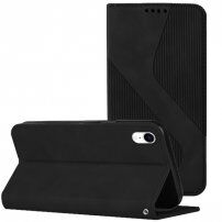 Carcasă flip din piele cu model pentru iPhone XR - negru