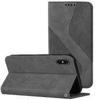 Carcasă flip din piele cu model pentru iPhone X / XS - gri