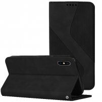 Carcasă flip din piele cu model pentru iPhone X / XS - negru