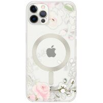 Husă transparentă mată florală cu MagSafe pentru iPhone 11 Pro Max - trandafiri