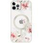 Husă transparentă mată florală cu MagSafe pentru iPhone 11 Pro Max - roz