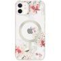 Husă transparentă mată florală cu MagSafe pentru iPhone 12 / 12 Pro - roz