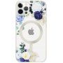 Husă transparentă mată florală cu MagSafe pentru iPhone 12 / 12 Pro - albastru