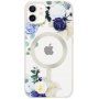 Husă transparentă mată florală cu MagSafe pentru iPhone 12 / 12 Pro - albastru