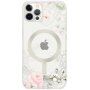 Husă transparentă mată florală cu MagSafe pentru iPhone 12 Pro Max - trandafiri