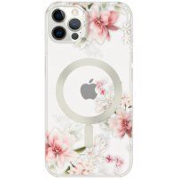 Husă transparentă mată florală cu MagSafe pentru iPhone 12 Pro Max - roz