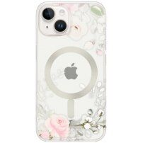 Husă transparentă mată florală cu MagSafe pentru iPhone 13 - trandafiri