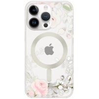 Husă transparentă mată florală cu MagSafe pentru iPhone 13 Pro Max - trandafiri