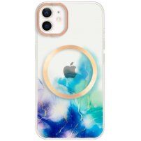 Husă transparentă cu modelul acuarelor cu MagSafe pentru iPhone 11 - albastru