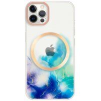 Husă transparentă cu modelul acuarelor cu MagSafe pentru iPhone 11 Pro Max - albastru