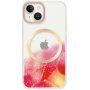 Husă transparentă cu modelul acuarelor cu MagSafe pentru iPhone 13 - roșu