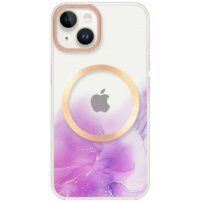 Husă transparentă cu modelul acuarelor cu MagSafe pentru iPhone 13 - violet