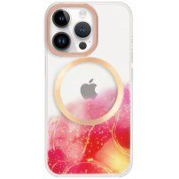Husă transparentă cu modelul acuarelor cu MagSafe pentru iPhone 13 Pro - roșu