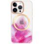 Husă transparentă cu modelul acuarelor cu MagSafe pentru iPhone 14 Pro Max - roz
