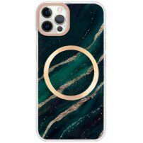 Husă din marmură cu MagSafe pentru iPhone 12 Pro Max - verde inchis
