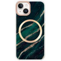 Husă din marmură cu MagSafe pentru iPhone 13 - verde inchis