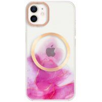 Husă transparentă cu modelul acuarelor cu MagSafe pentru iPhone 12 / 12 Pro - roz