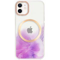 Husă transparentă cu modelul acuarelor cu MagSafe pentru iPhone 12 / 12 Pro - violet