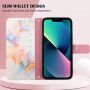 Carcasă flip marmură din piele PU pentru iPhone 14 - alb