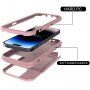 Husă durabilă cu spațiu pentru carduri și oglindă pentru iPhone 14 Pro Max - roz