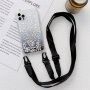 Husă transparentă cu paiete și curea reglabilă pentru iPhone 14 Pro - negru