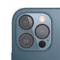 Sticlă securizată cu ramă strălucitoare pentru a proteja obiectivele camerei foto pentru iPhone 12 Pro - negru