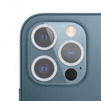 Sticlă securizată cu ramă strălucitoare pentru a proteja obiectivele camerei foto pentru iPhone 12 Pro - argintiu