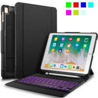 Carcasă rezistentă, cu tastatură, pentru iPad 9,7" (2017/2018) / Air 1/2 / Pro 9,7" şi Pencil, cu iluminat - negru