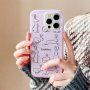 Husă transparentă mată cu model iepuri abstracți pentru iPhone 13 Pro Max - violet
