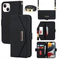 Carcasă flip cu chingă în stilul unei agende pentru iPhone 13 mini - negru