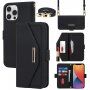 Carcasă flip cu chingă în stilul unei agende pentru iPhone 12 / 12 Pro - negru
