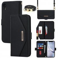 Carcasă flip cu chingă în stilul unei agende pentru iPhone XR - negru