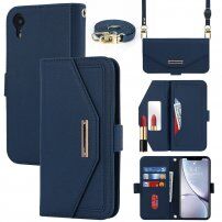 Carcasă flip cu chingă în stilul unei agende pentru iPhone XR - albastru