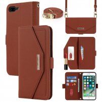 Carcasă flip cu chingă în stilul unei agende pentru iPhone 7 Plus / 8 Plus - maro