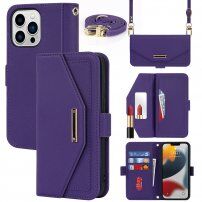 Carcasă flip cu chingă în stilul unei agende pentru iPhone 13 Pro Max - violet