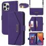 Carcasă flip cu chingă în stilul unei agende pentru iPhone 12 / 12 Pro - violet