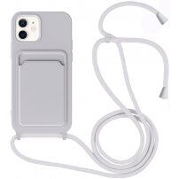 Husă din silicon cu șnur și buzunar de carduri pentru iPhone 11 - gri