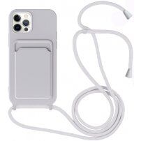 Husă din silicon cu șnur și buzunar de carduri pentru iPhone 11 Pro - gri