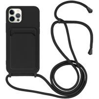 Husă din silicon cu șnur și buzunar de carduri pentru iPhone 11 Pro - negru