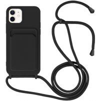 Husă din silicon cu șnur și buzunar de carduri pentru iPhone 12 / 12 Pro - negru