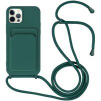 Husă din silicon cu șnur și buzunar de carduri pentru iPhone 12 Pro Max - petrol