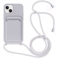 Husă din silicon cu șnur și buzunar de carduri pentru iPhone 13 - gri