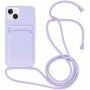 Husă din silicon cu șnur și buzunar de carduri pentru iPhone 13 - violet