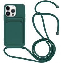 Husă din silicon cu șnur și buzunar de carduri pentru iPhone 14 Pro Max - petrol